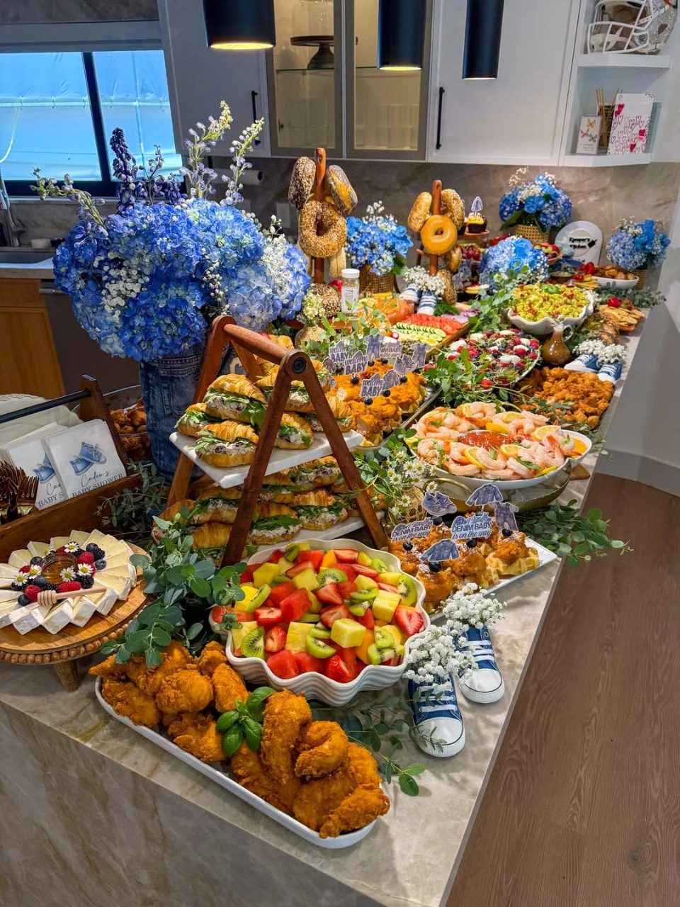Indigo Floral Buffet Accents blue jean baby shower