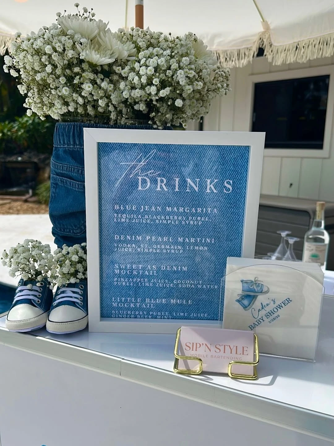 Fabric Textured Menu Displays blue jean baby shower