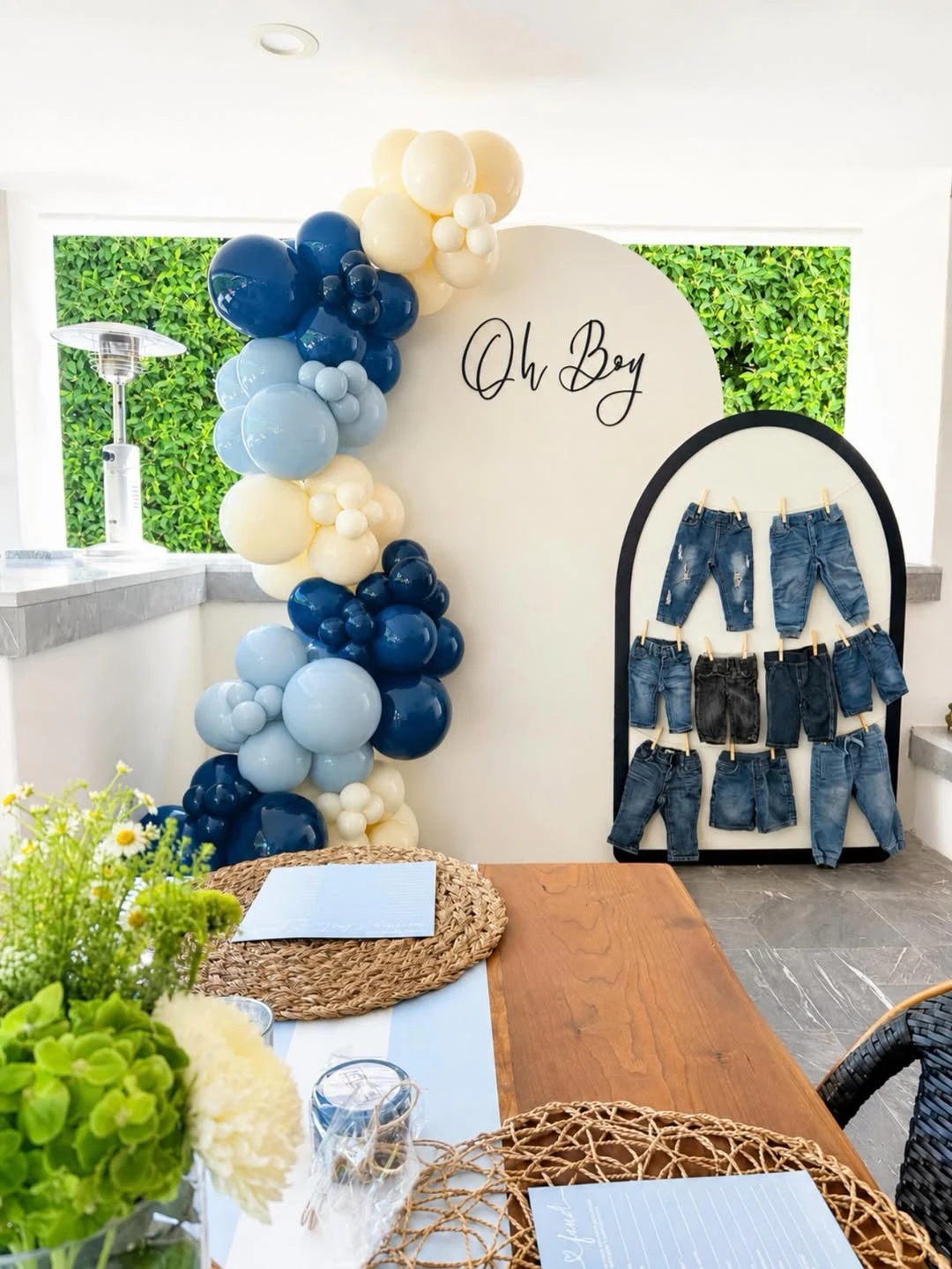 Baby Jean Clothesline Display blue jean baby shower