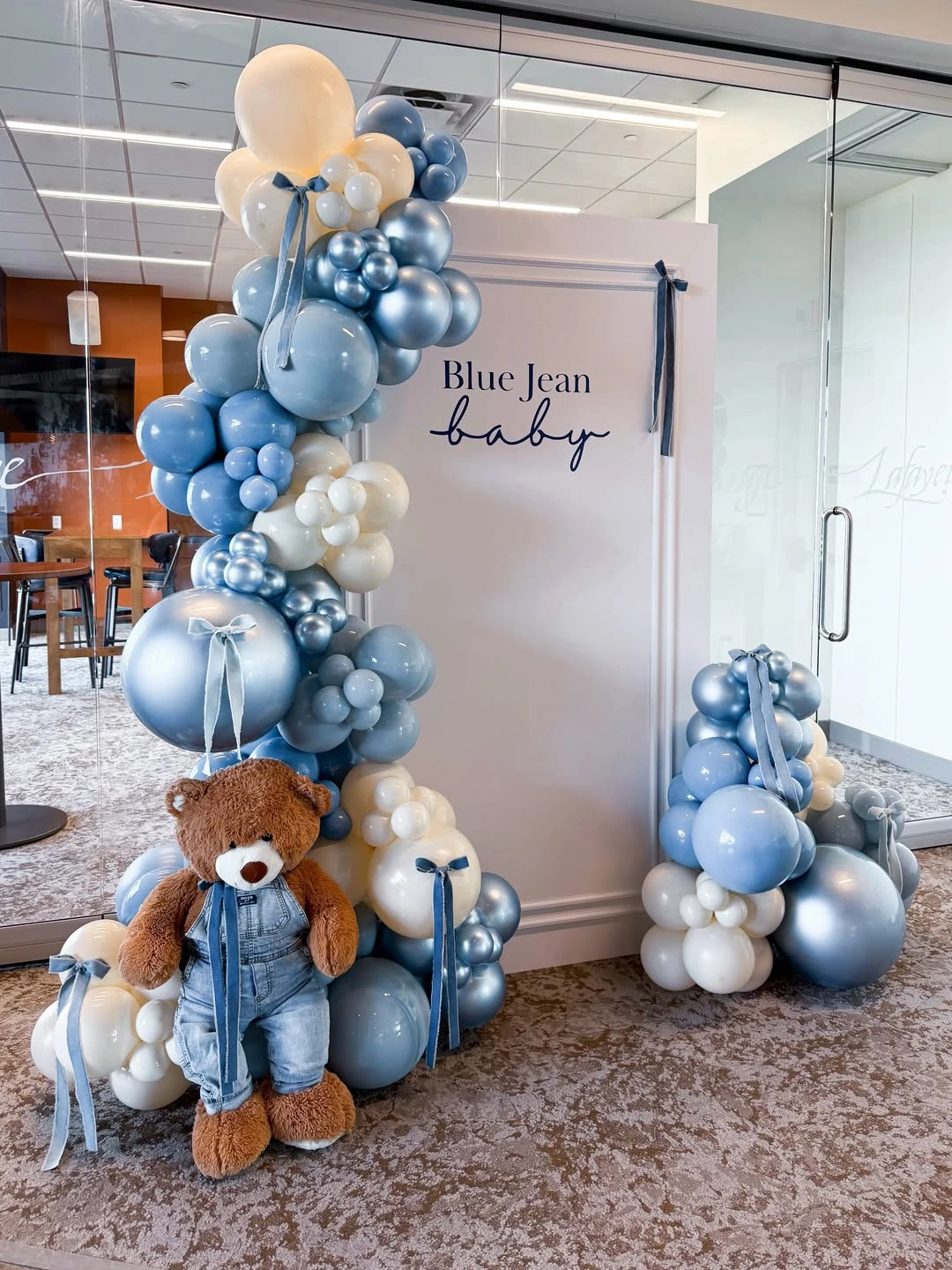 Mixed Texture Balloon Arch blue jean baby shower