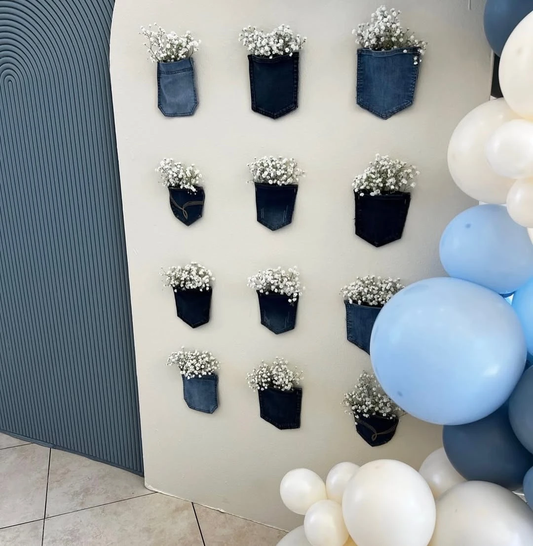 Indigo Pocket Flower Wall blue jean baby shower