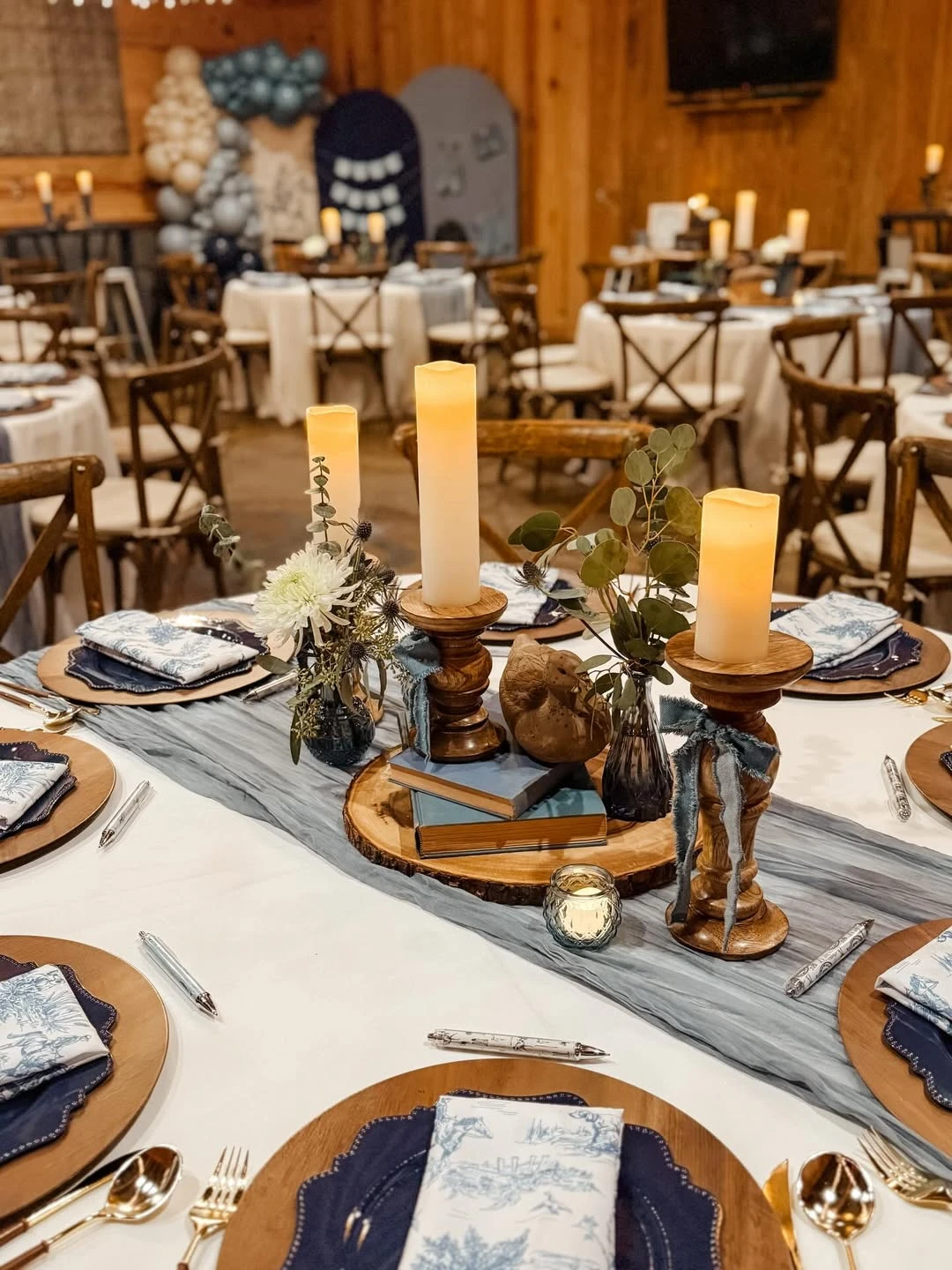 Layered Indigo Table Scapes blue jean baby shower