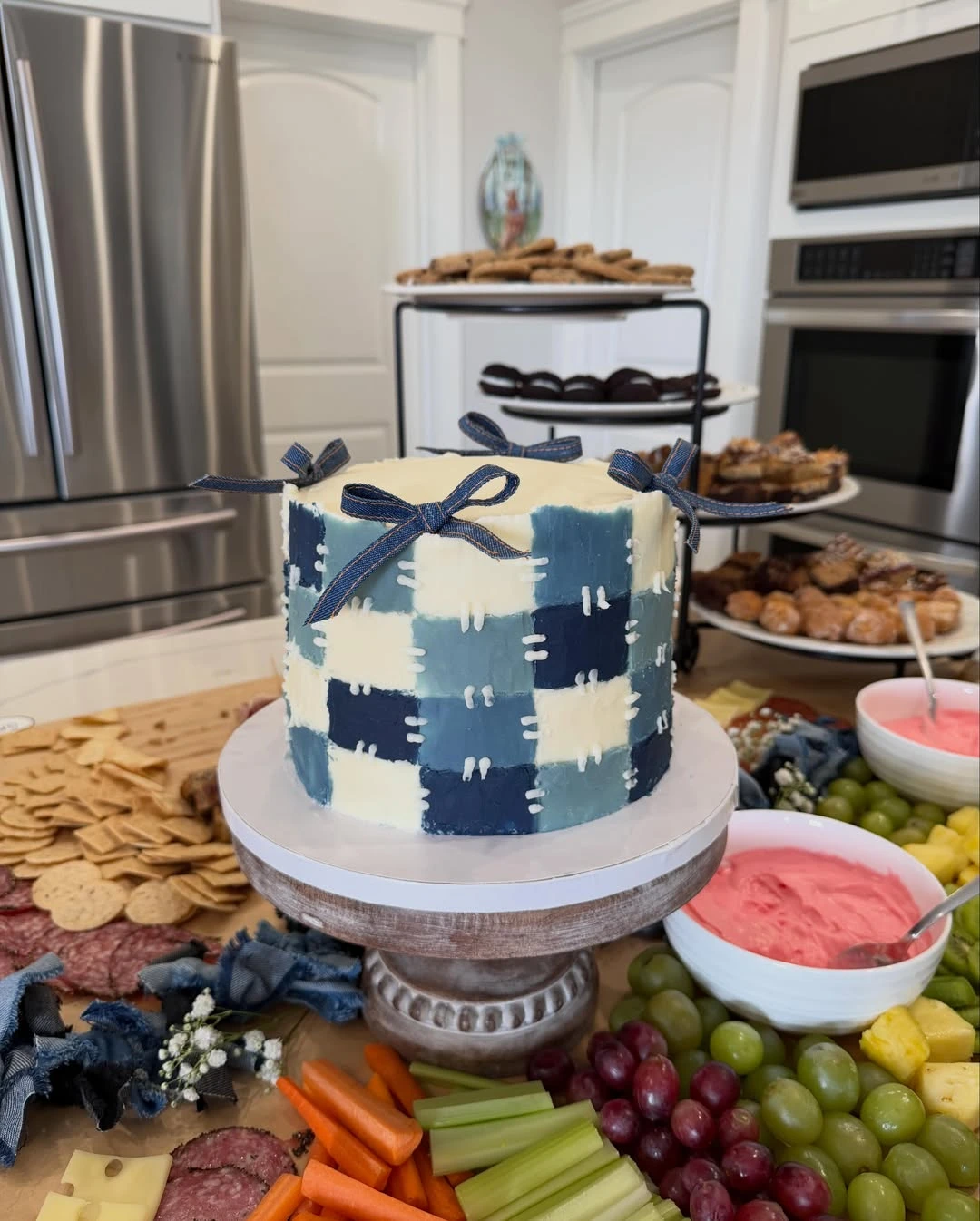 Patchwork Buttercream Cake blue jean baby shower