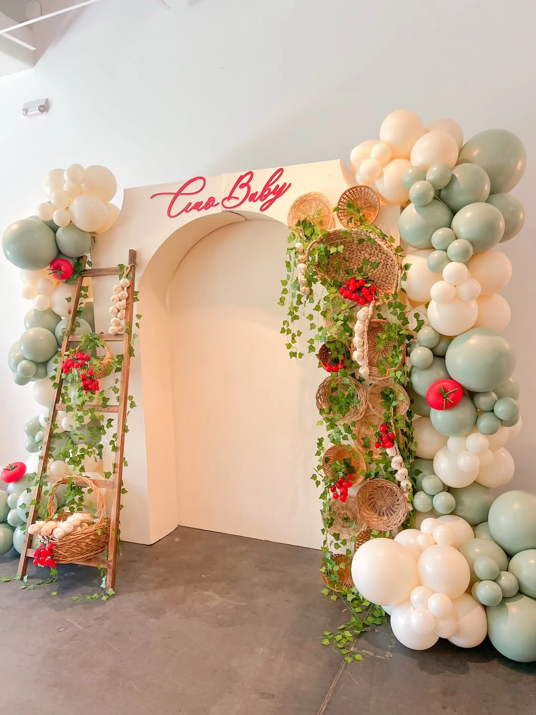 Pantry-Style Arched Backdrops ciao baby shower