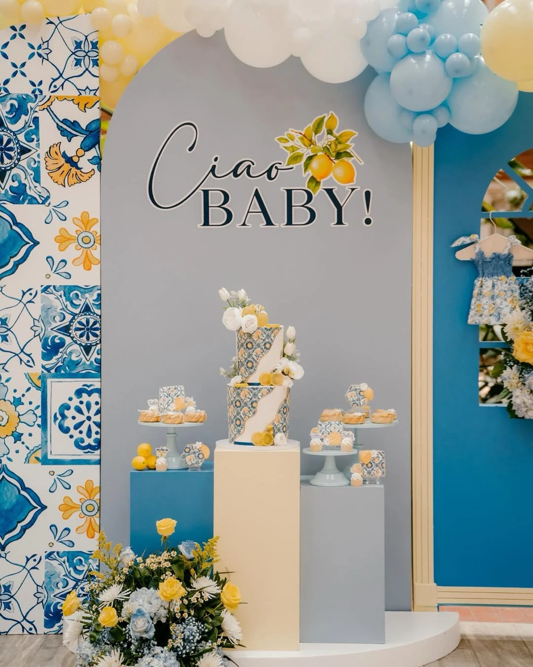 Typographic Arch Backdrops ciao baby shower