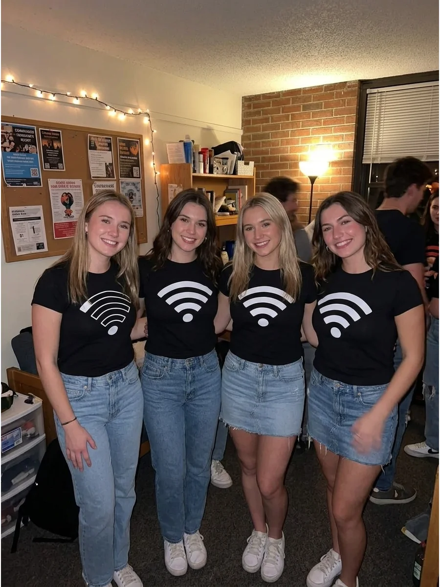 Campus Wi-Fi Signal. Dress four or five friends in black shirts displaying different Wi-Fi signal bars. Arrange yourselves from the weakest signal to the strongest whenever the gro