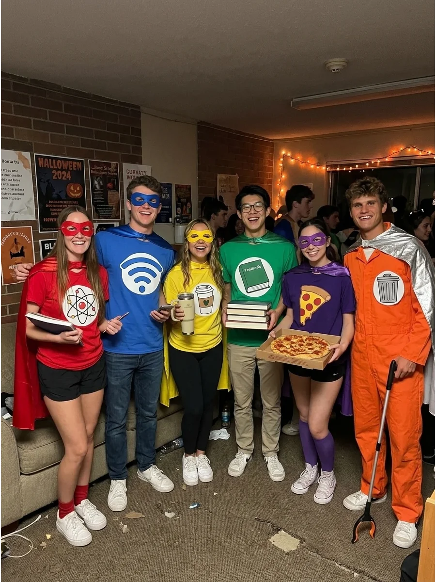 Color-Coordinated Superhero Squad. Let every friend invent an original superhero based on a different color, power, or college subject. Coordinate capes, masks, shirts, and handmad