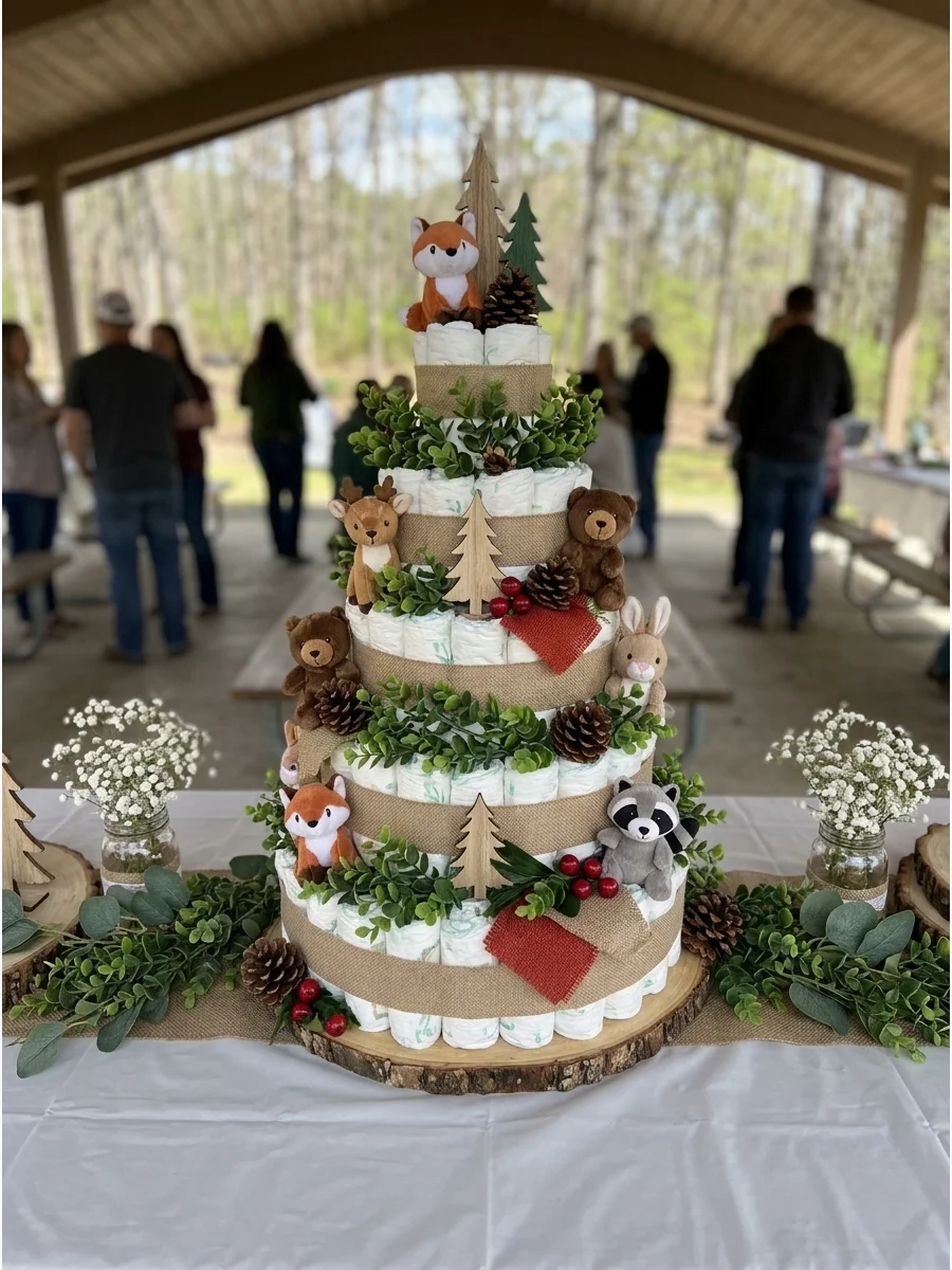 Woodland Animals Diaper Cake Diaper Cake Ideas for Baby Showers