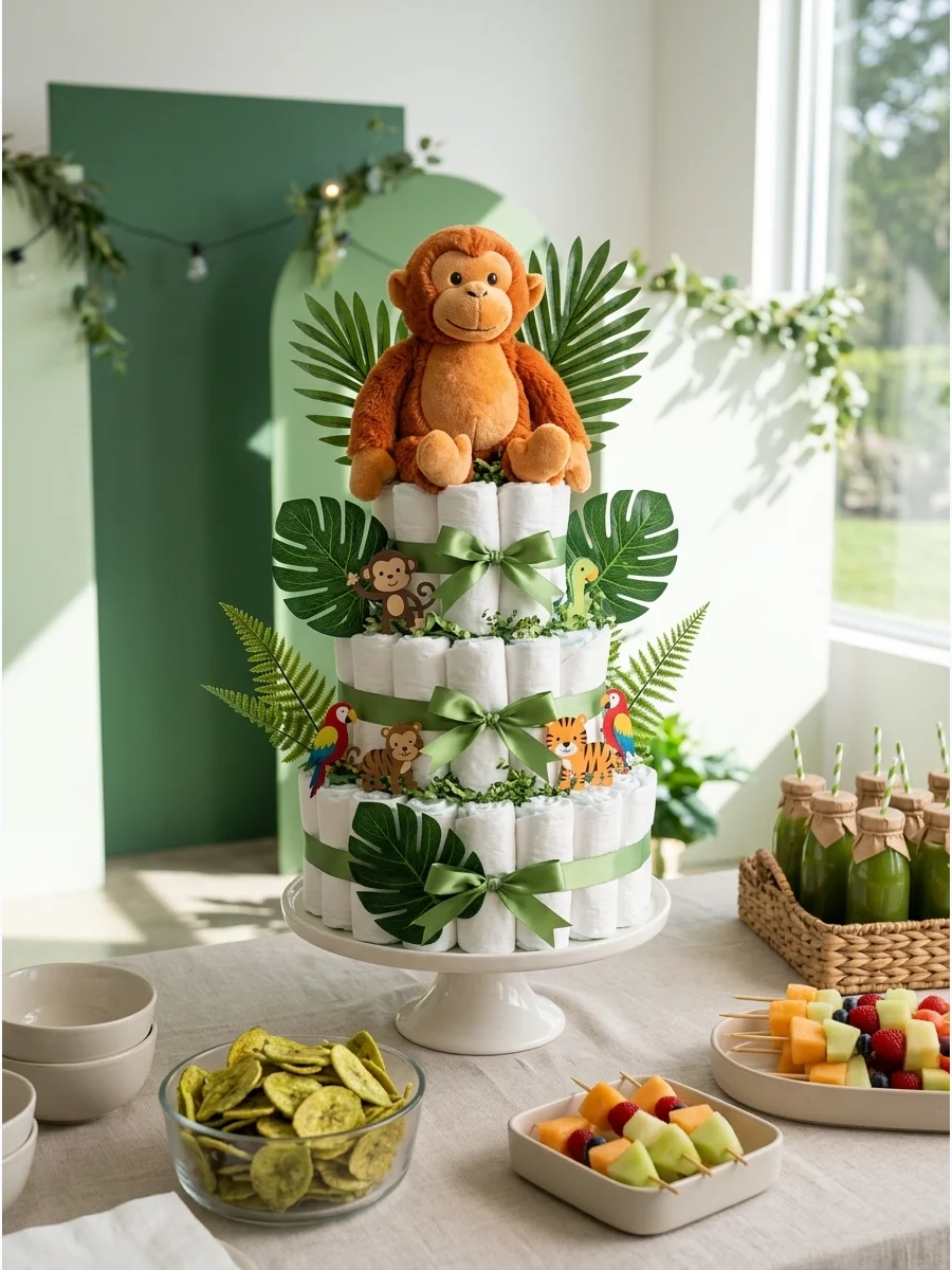 Snack Table Diaper Cake Ideas for Baby Showers