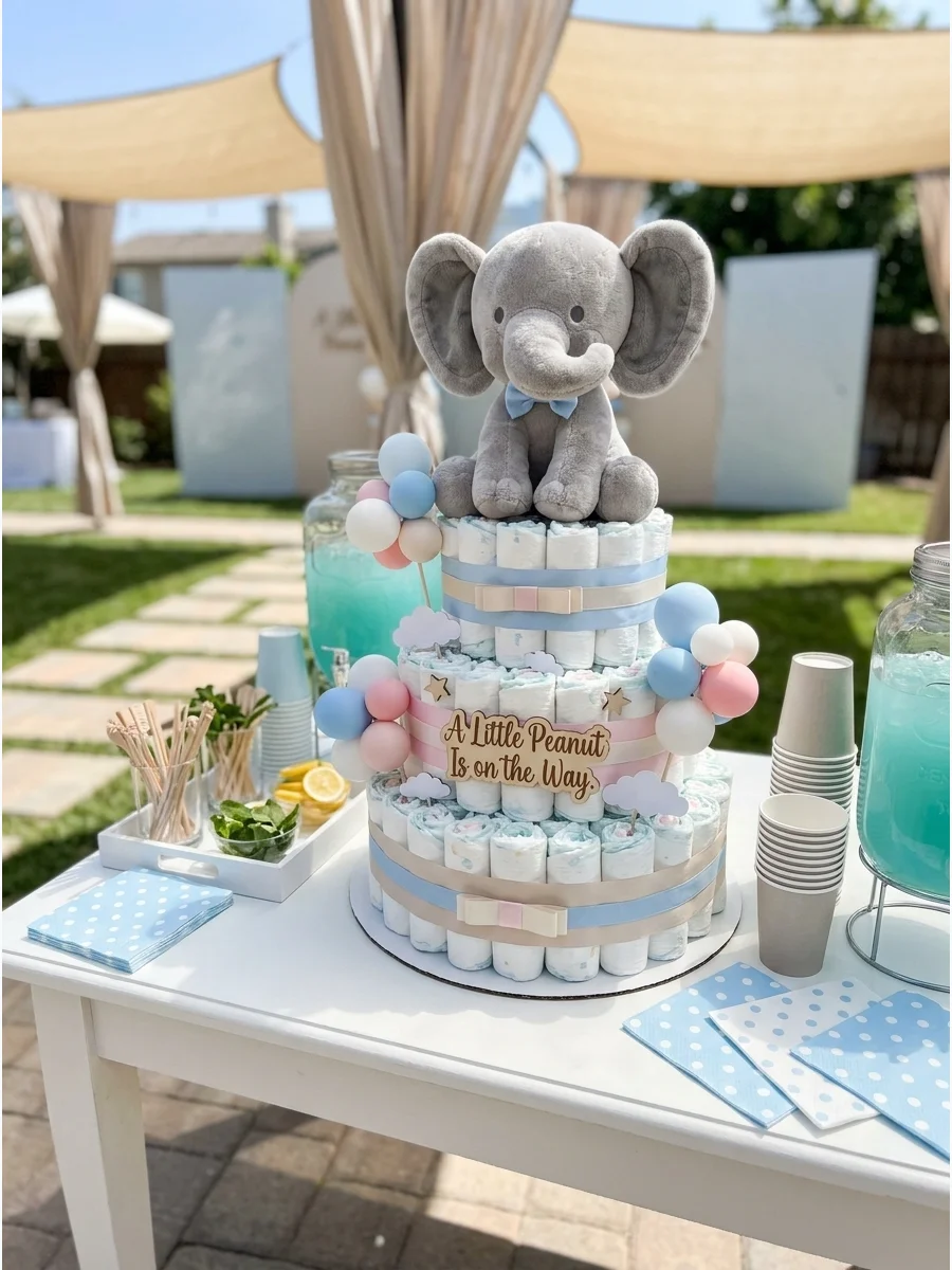 Drink Station Diaper Cake Ideas for Baby Showers