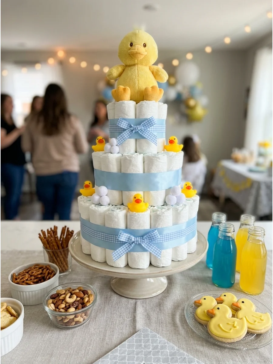 Snack Table Diaper Cake Ideas for Baby Showers