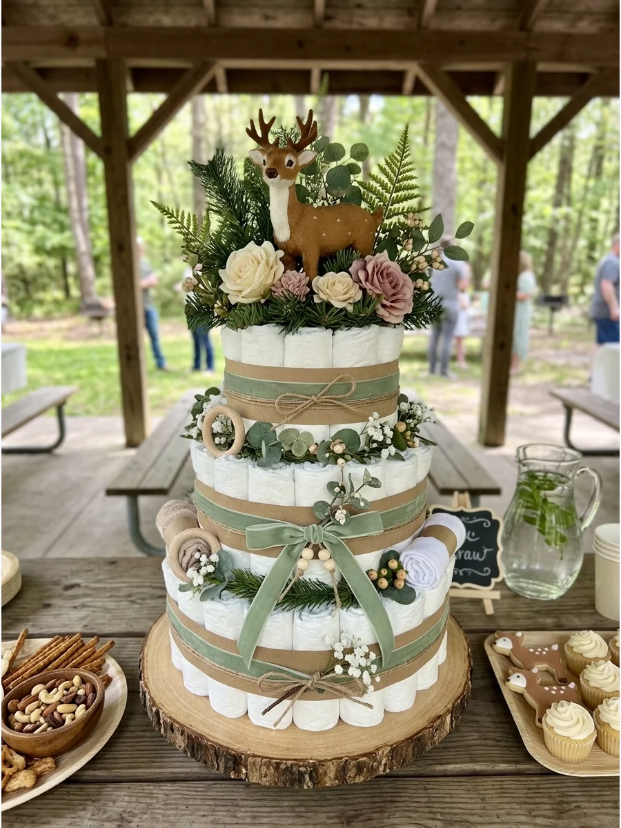 Snack Table Diaper Cake Ideas for Baby Showers