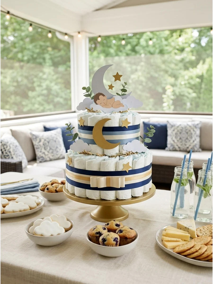 Snack Table Diaper Cake Ideas for Baby Showers