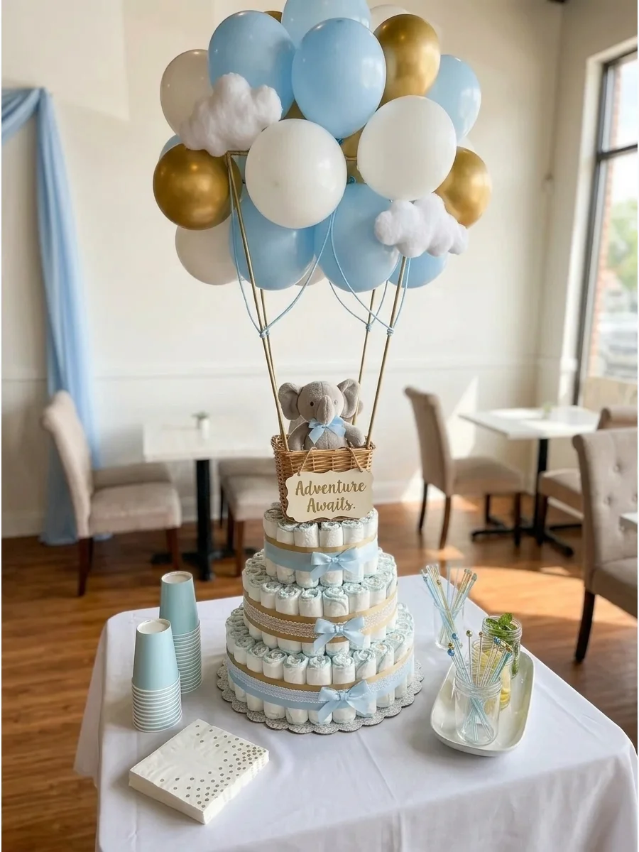 Hot-Air Balloon Diaper Cake support view 1