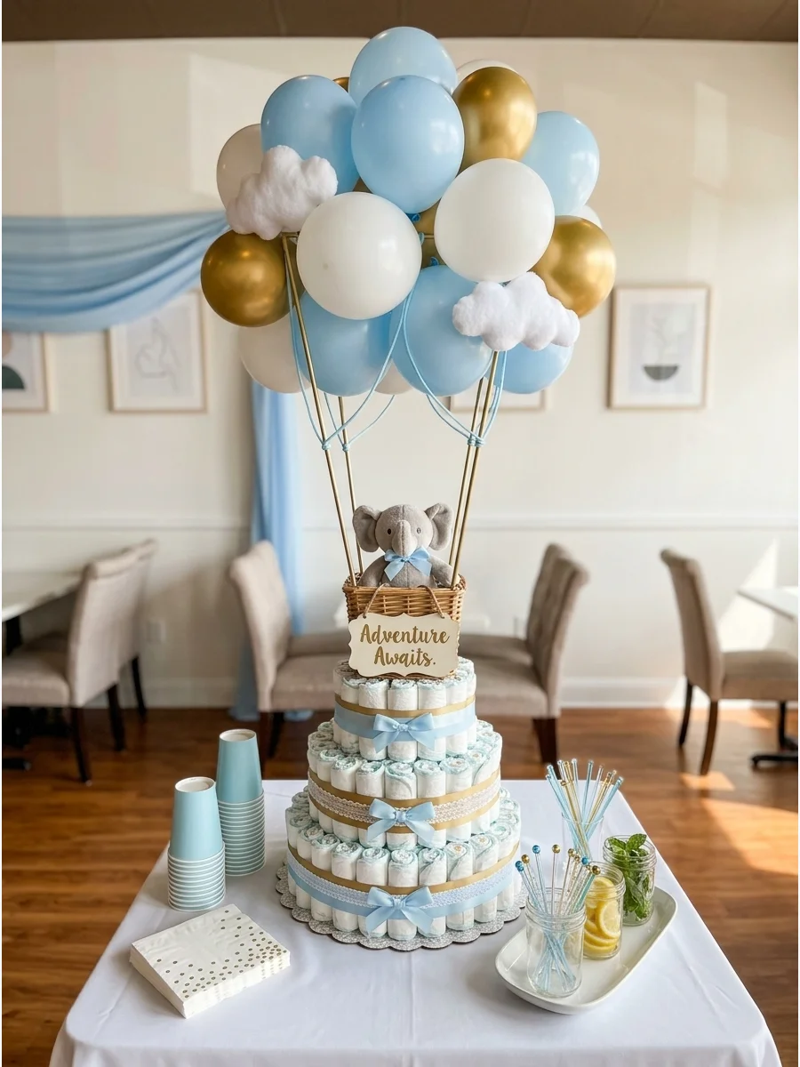 Drink Station Diaper Cake Ideas for Baby Showers