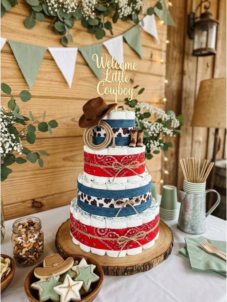 Snack Table Diaper Cake Ideas for Baby Showers