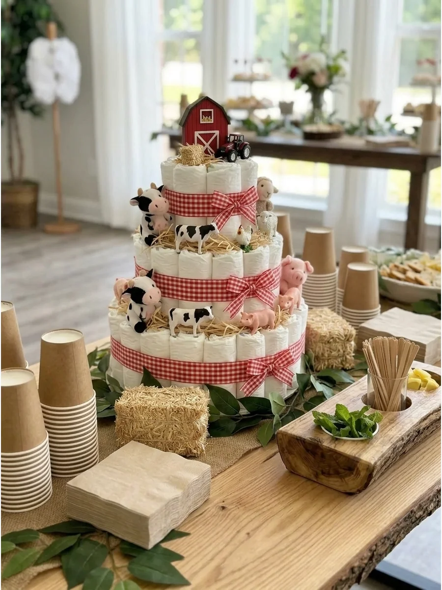 Farm Animal Diaper Cake support view 1