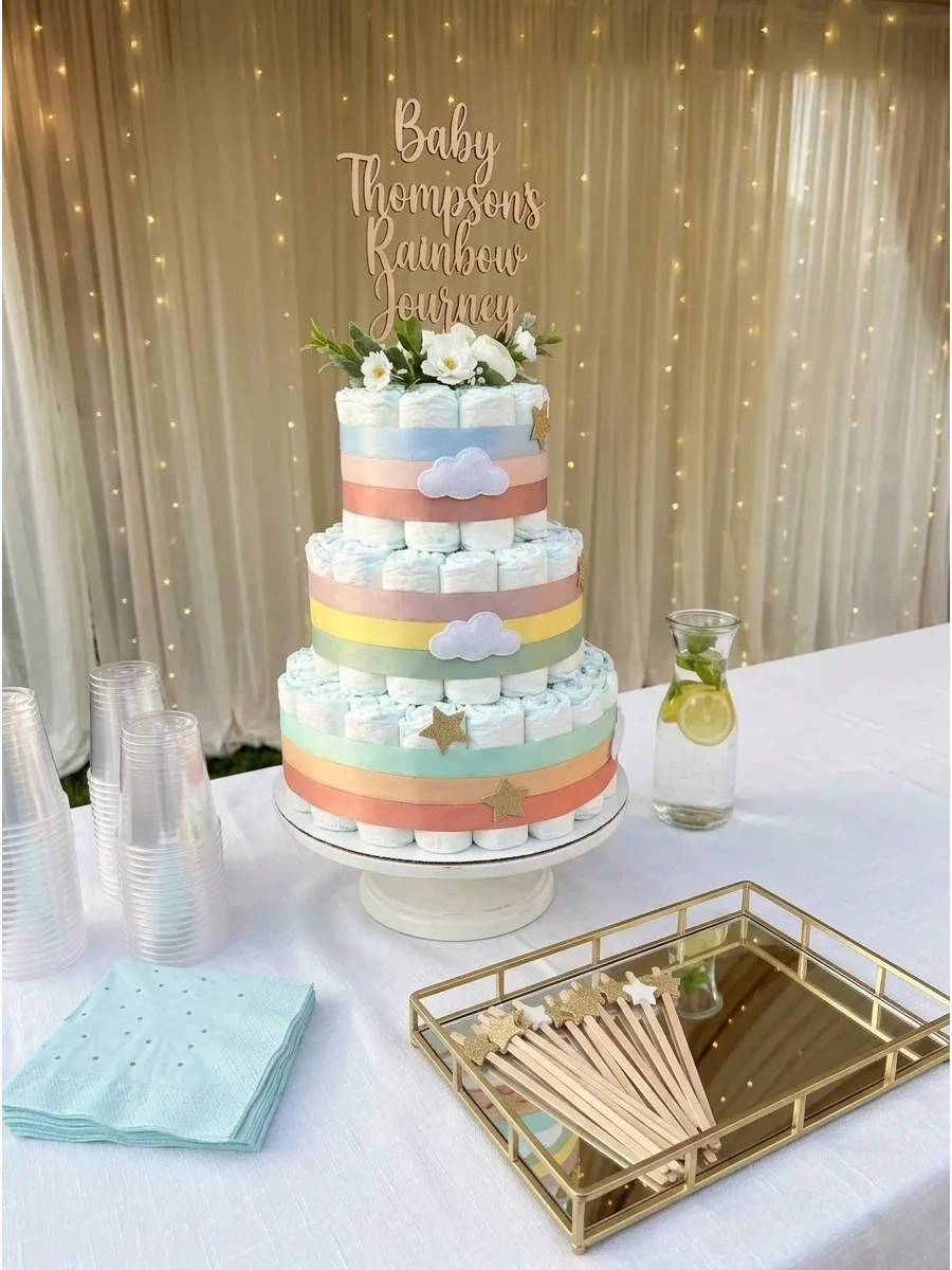 Rainbow Baby Diaper Cake support view 1