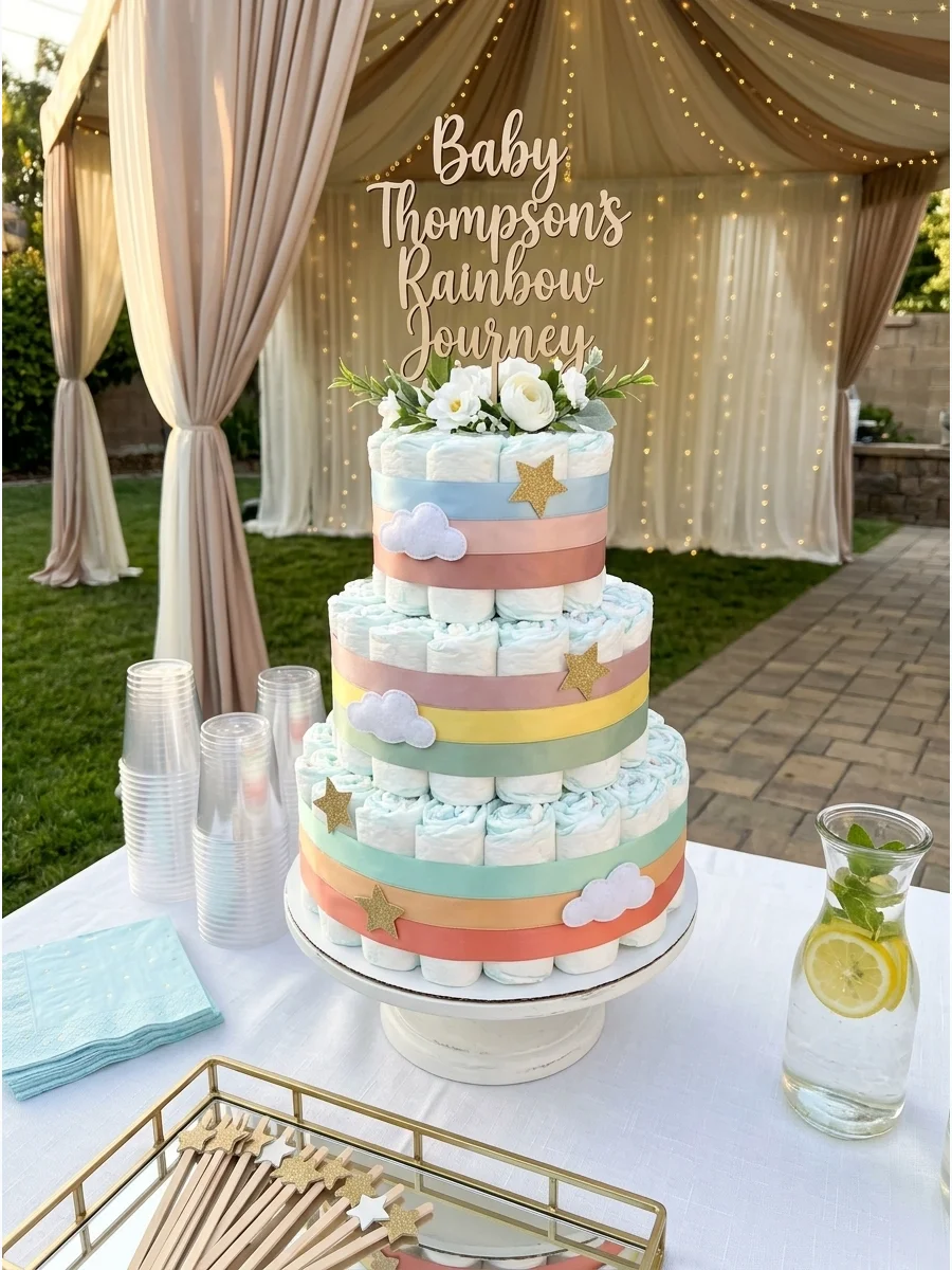 Drink Station Diaper Cake Ideas for Baby Showers