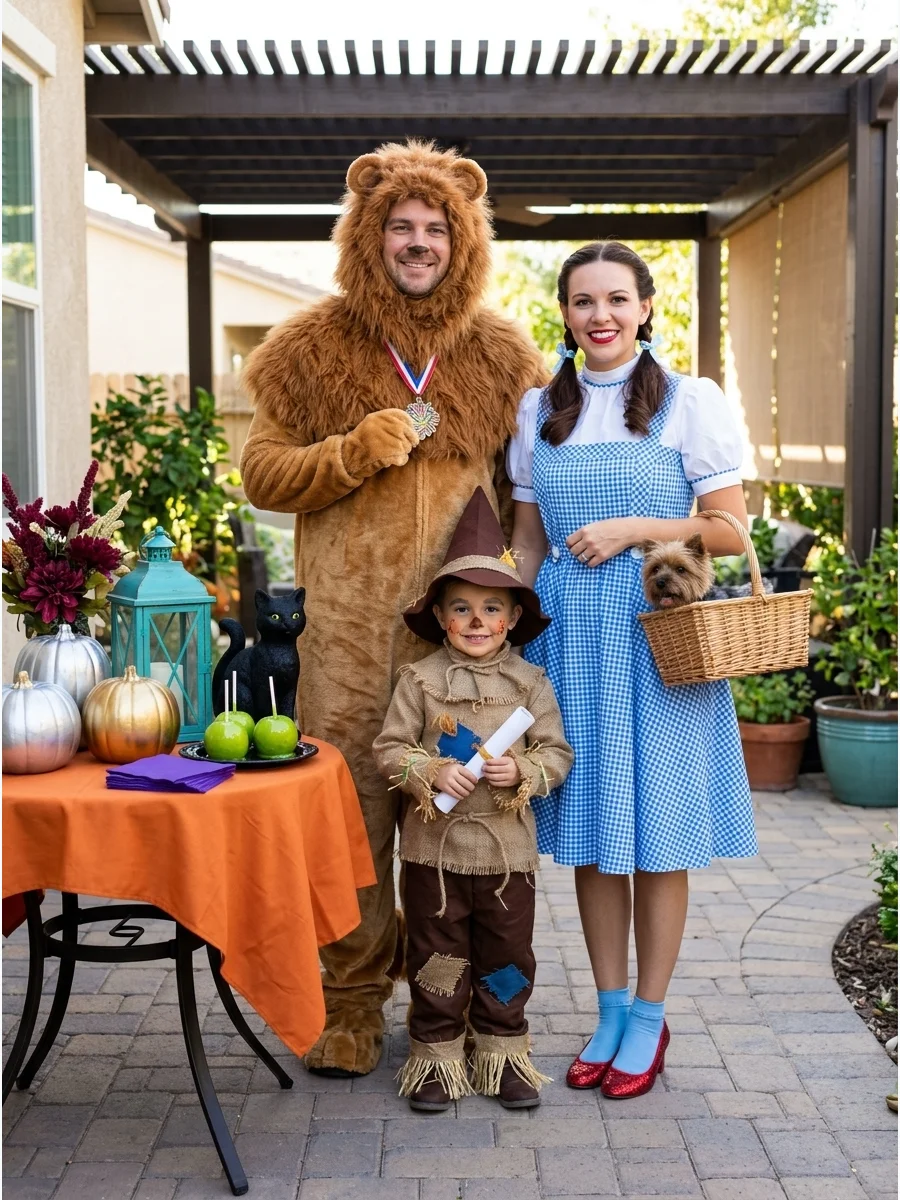 The Wizard of Oz Trio. Choose three recognizable characters such as Dorothy, the Scarecrow, and the Cowardly Lion. You could also replace one character with the Tin Man, Glinda, or