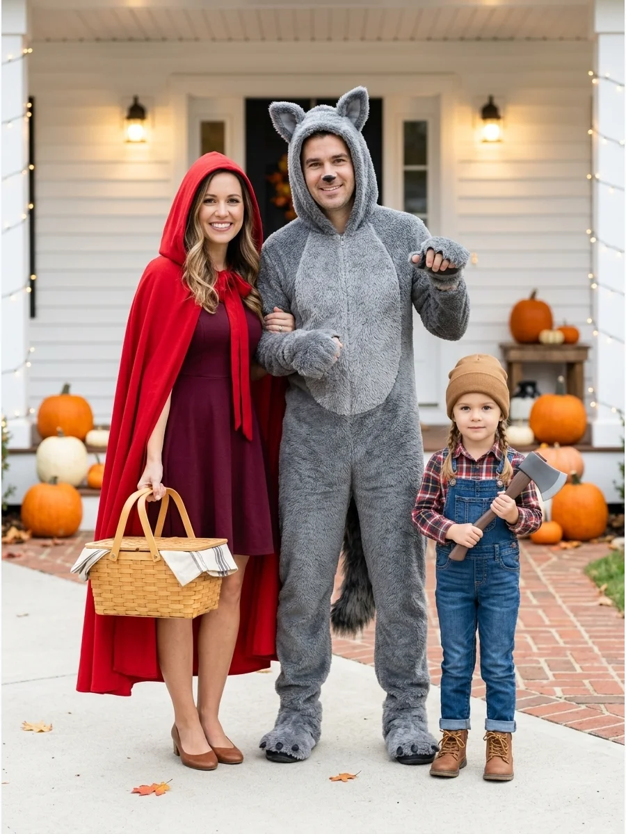 Little Red Riding Hood Trio. One person can become Little Red Riding Hood, another can dress as the grandmother or woodsman, and the third can be the wolf. Swap the roles according