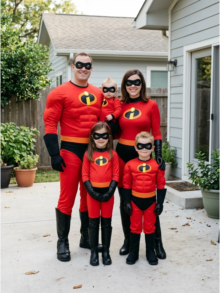 The Incredibles Family Costume. The Incredibles are practically made for a family of five. Dress as Mr. Incredible, Elastigirl, Violet, Dash, and Jack-Jack, using matching red suit