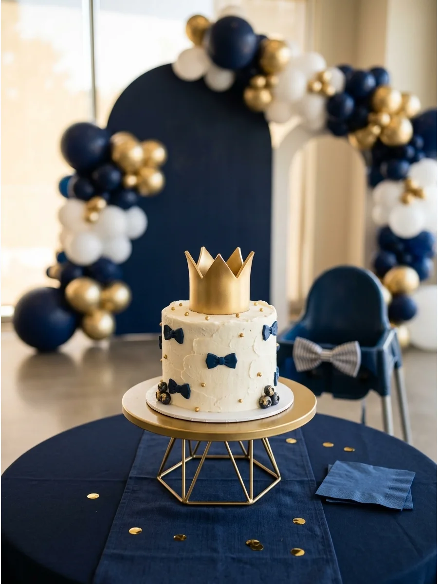 Sophisticated navy and gold first birthday theme for a boy.