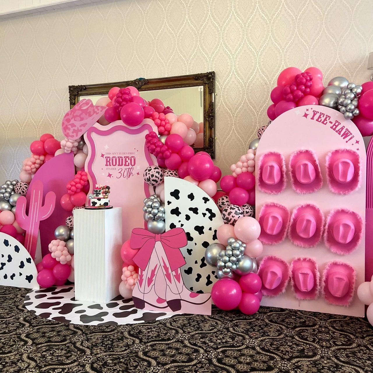 Arched Backdrop with Hat Wall first rodeo birthday party