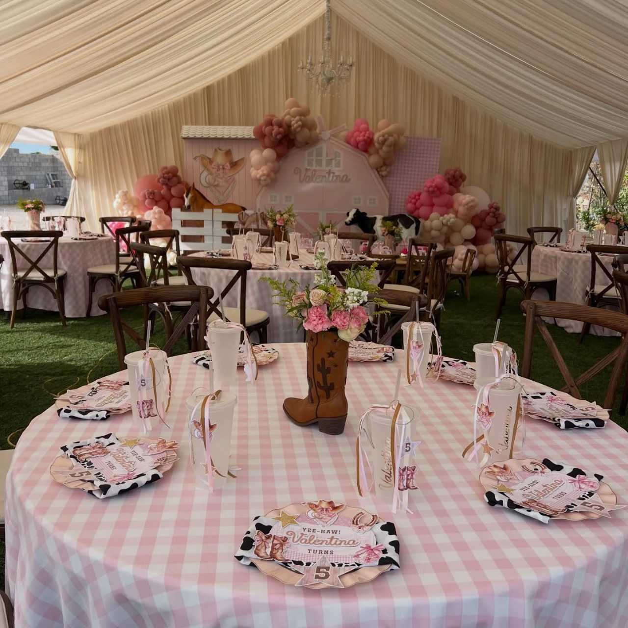 Soft Pink Rodeo Tablescape first rodeo birthday party