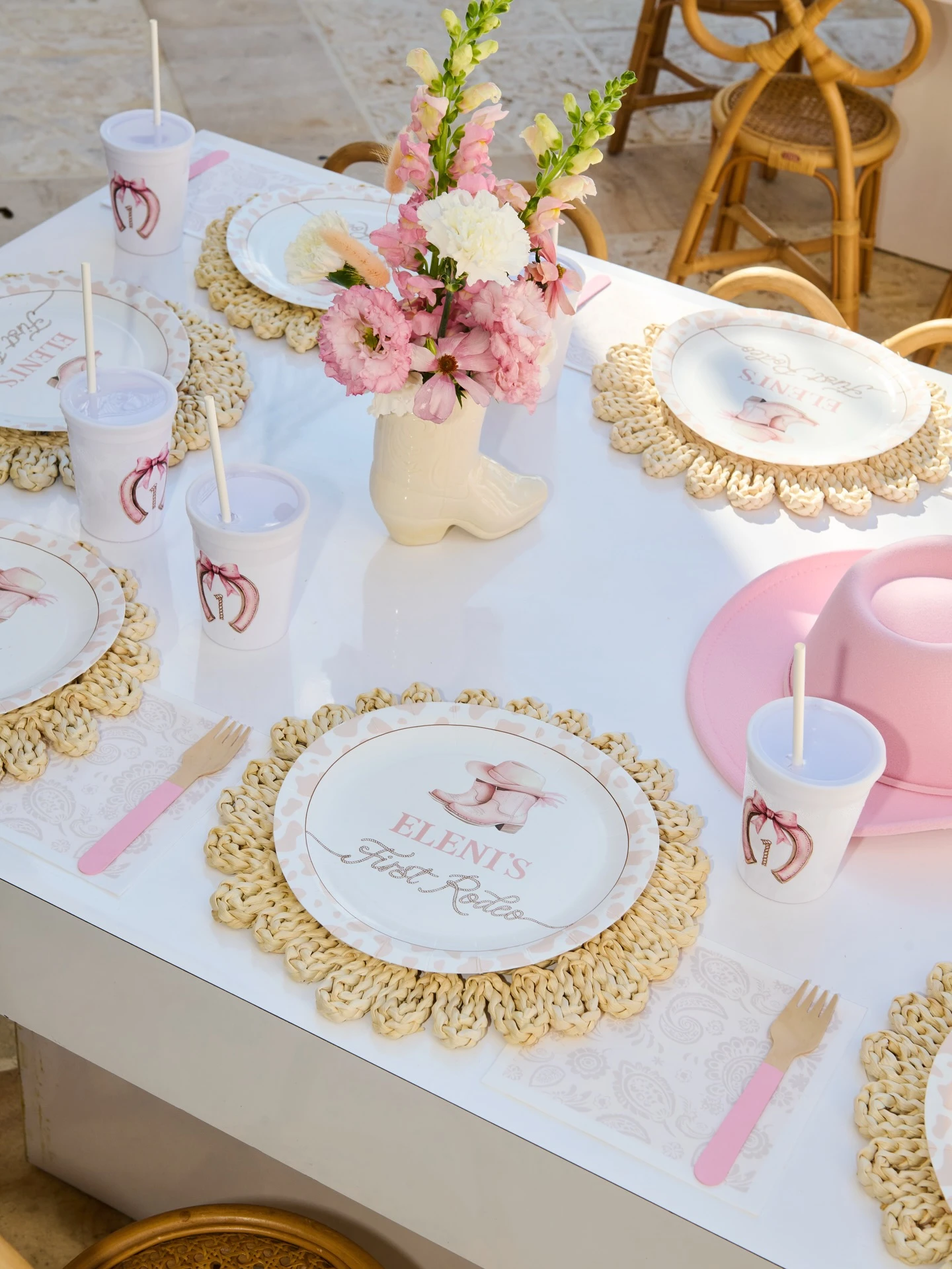 Rustic Table Setting Details first rodeo birthday party