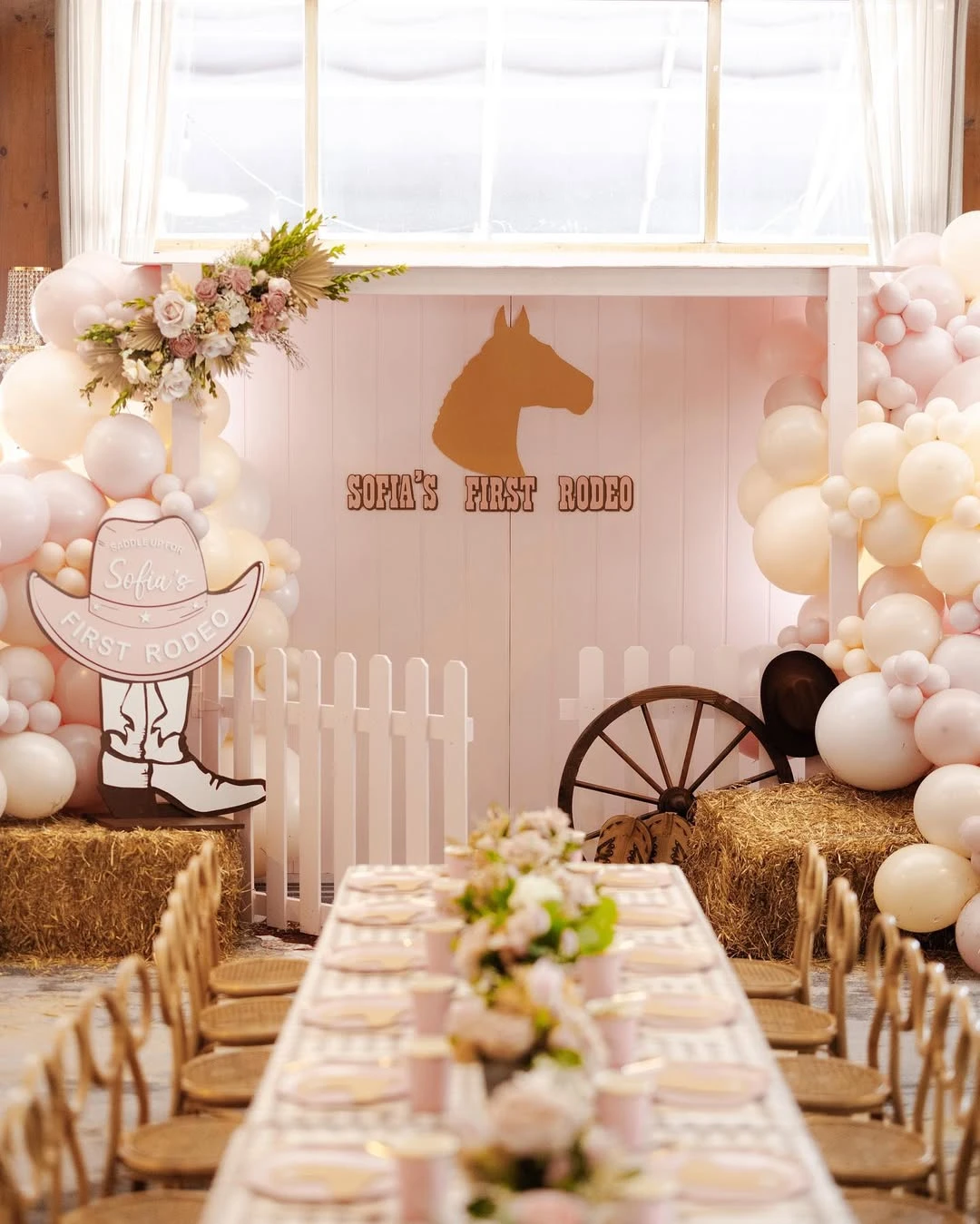Western Picket Fence Backdrop first rodeo birthday party