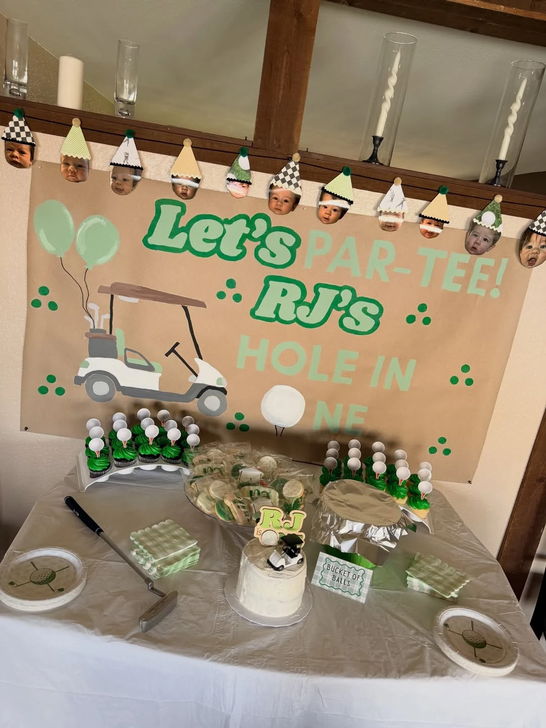 Miniature Cart Cake Display hole in one first birthday
