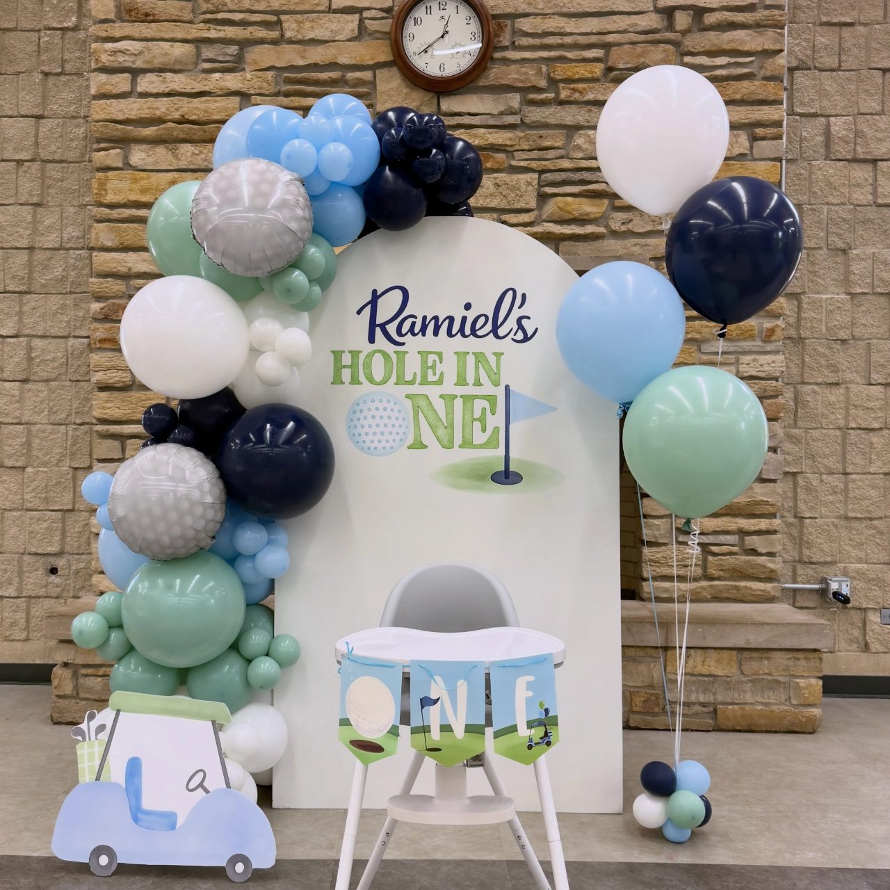 High Chair Smash Backdrop hole in one first birthday