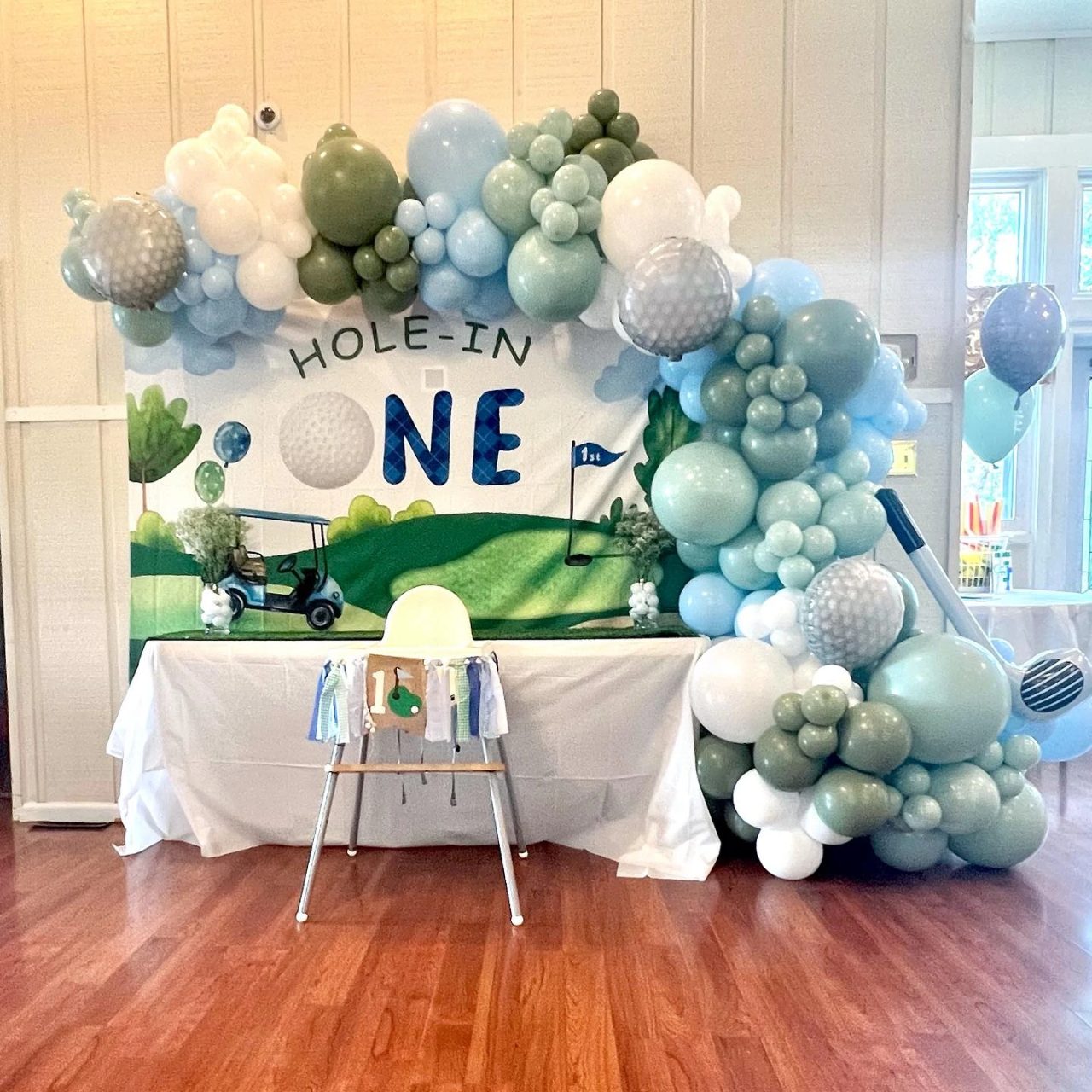 Illustrated Fairway Backdrop hole in one first birthday