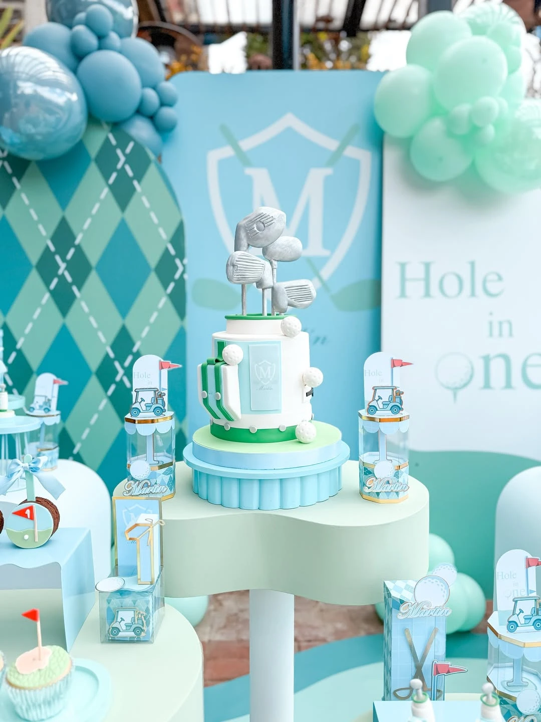 Sculpted Golf Bag Cake hole in one first birthday