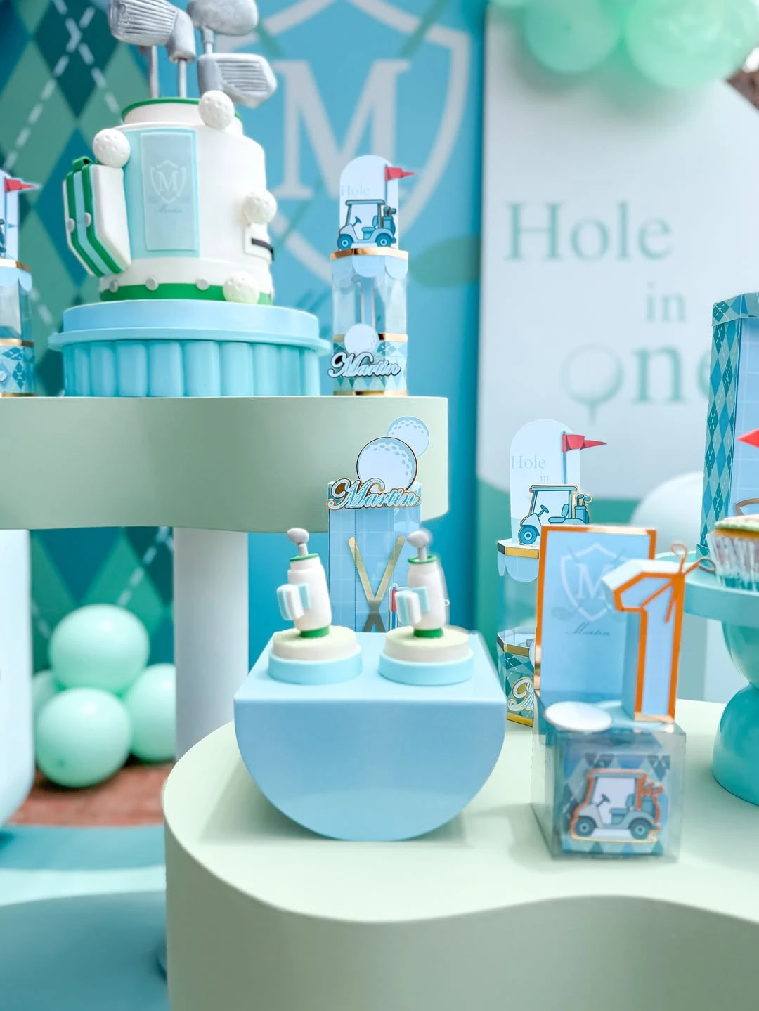 Sculpted Golf Bag Cake hole in one first birthday