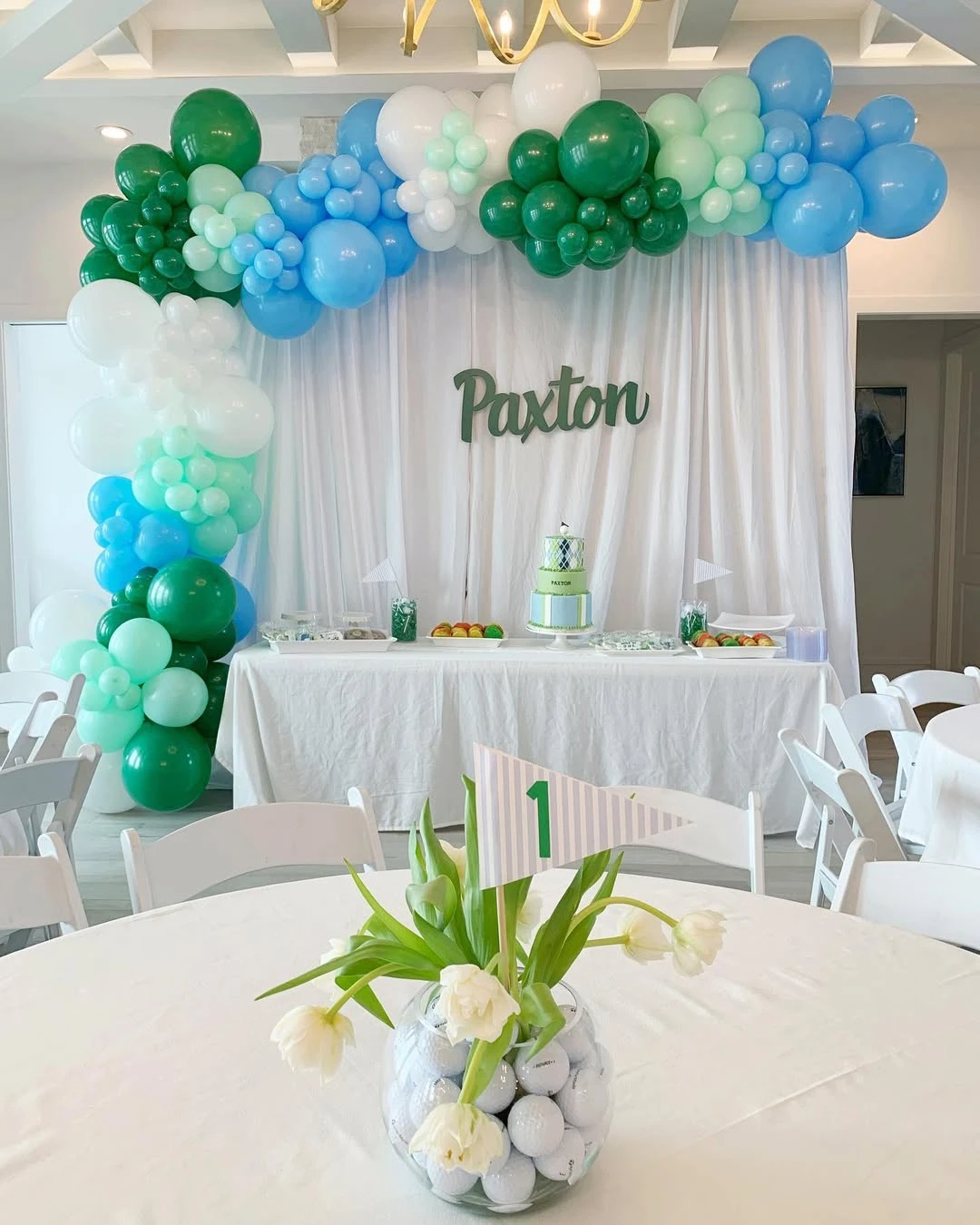 Fairway Themed Table Decor hole in one first birthday