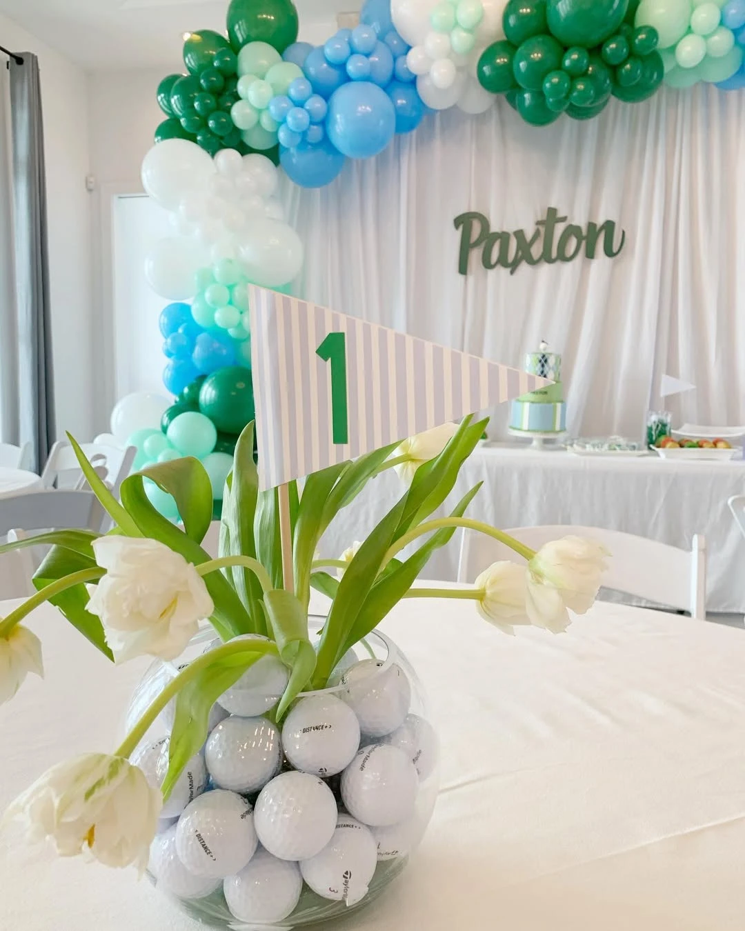 Fairway Themed Table Decor hole in one first birthday