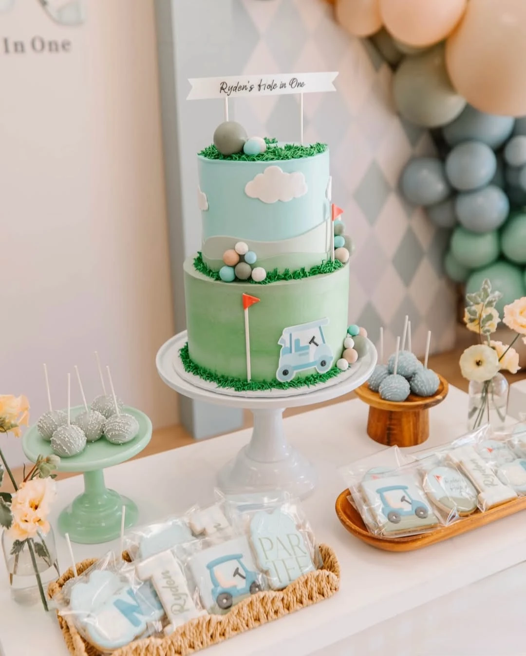 Two-Tiered Fairway Cake hole in one first birthday