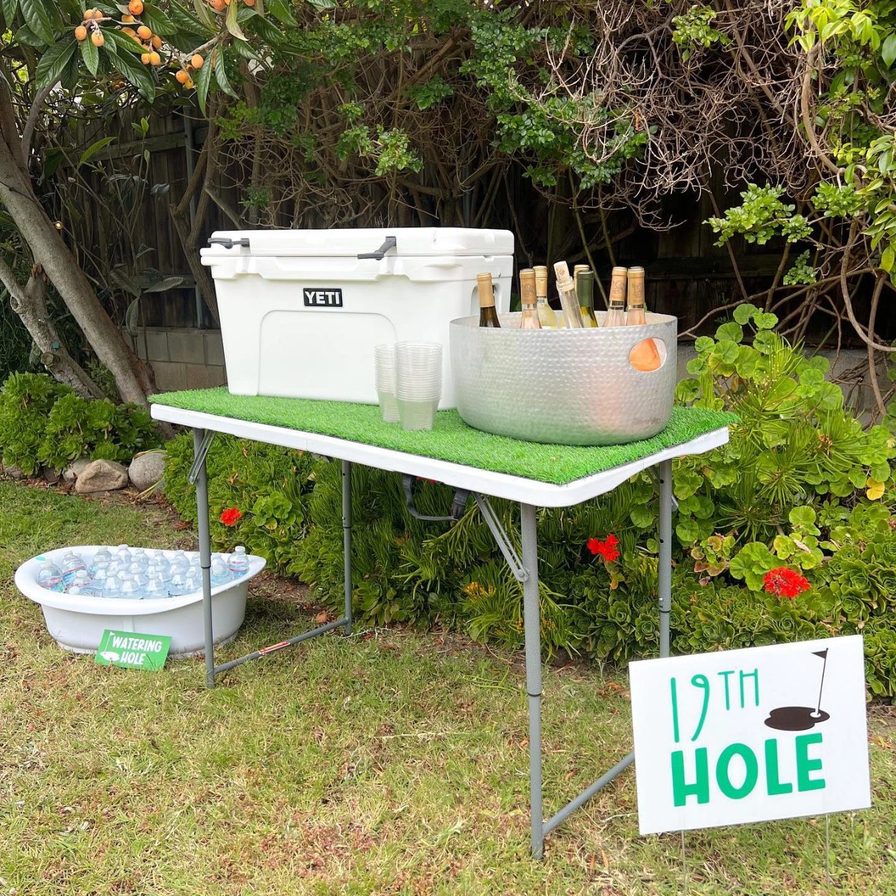 Outdoor Turf Bar Setup hole in one first birthday