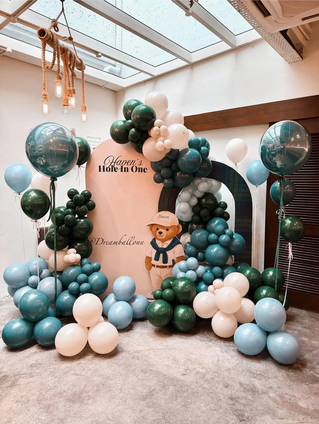 Golf Bear Backdrop Installation hole in one first birthday