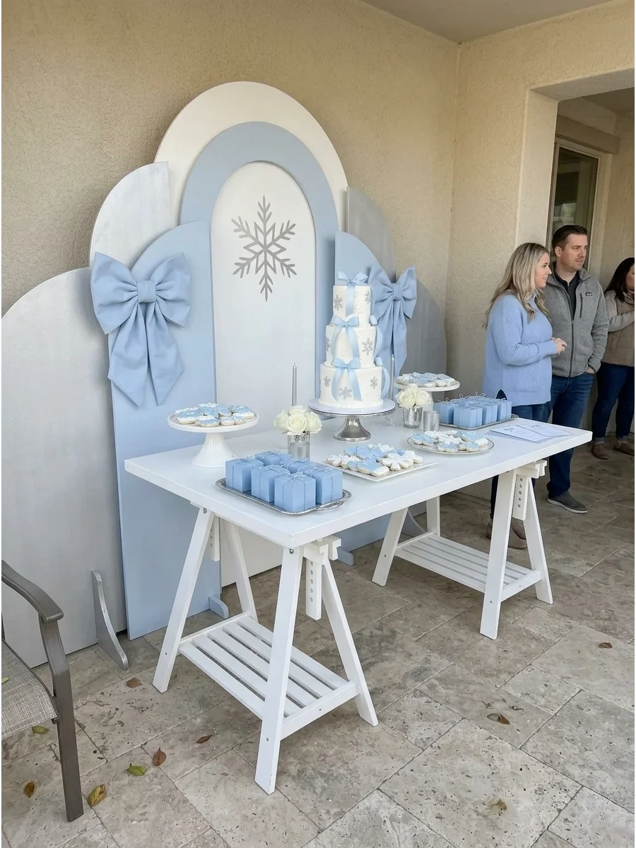 Blue Bow Winter Baby Shower support view 1