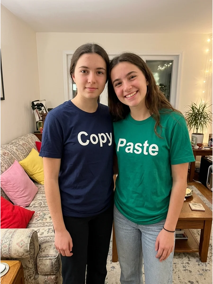 Copy and Paste. Wear matching outfits with “Copy” printed on one shirt and “Paste” printed on the other. This is one of the easiest last-minute costumes for best friends who alread