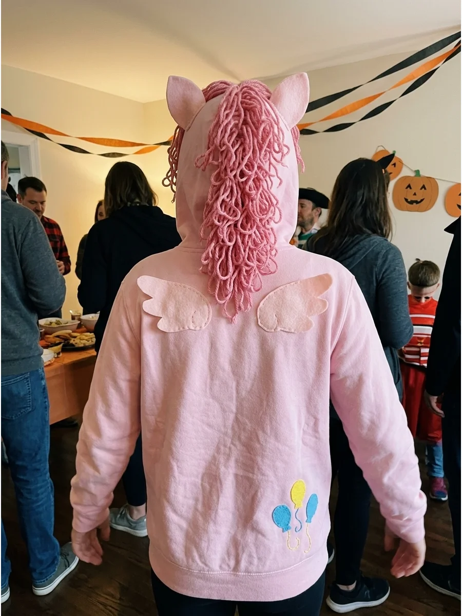 No-Sew Pony Hoodie Costume. Choose a hoodie in your favorite pony’s main color and attach felt ears to the hood. Add yarn for the mane and tail, felt wings or a horn, and a removab