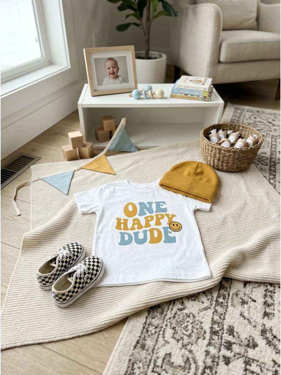 Graphic 'One Happy Dude' Tee and Beanie one happy dude birthday