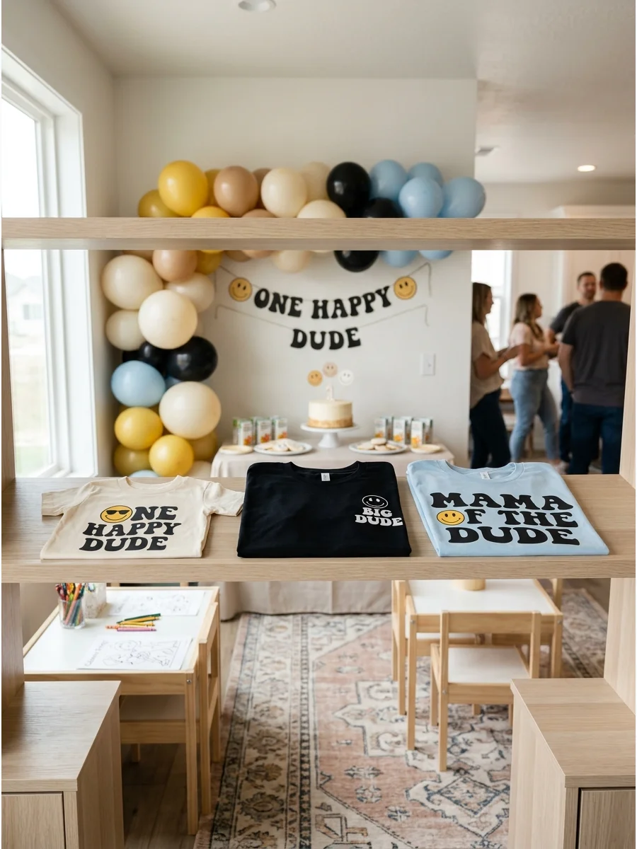 Matching Family 'Dude Crew' Shirts one happy dude birthday