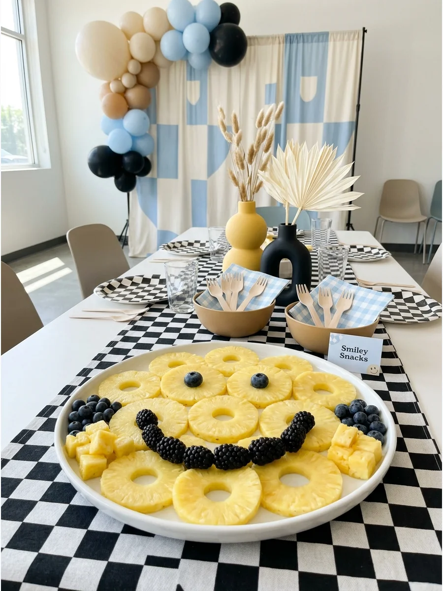 Smiley Face Fresh Fruit Platter one happy dude birthday