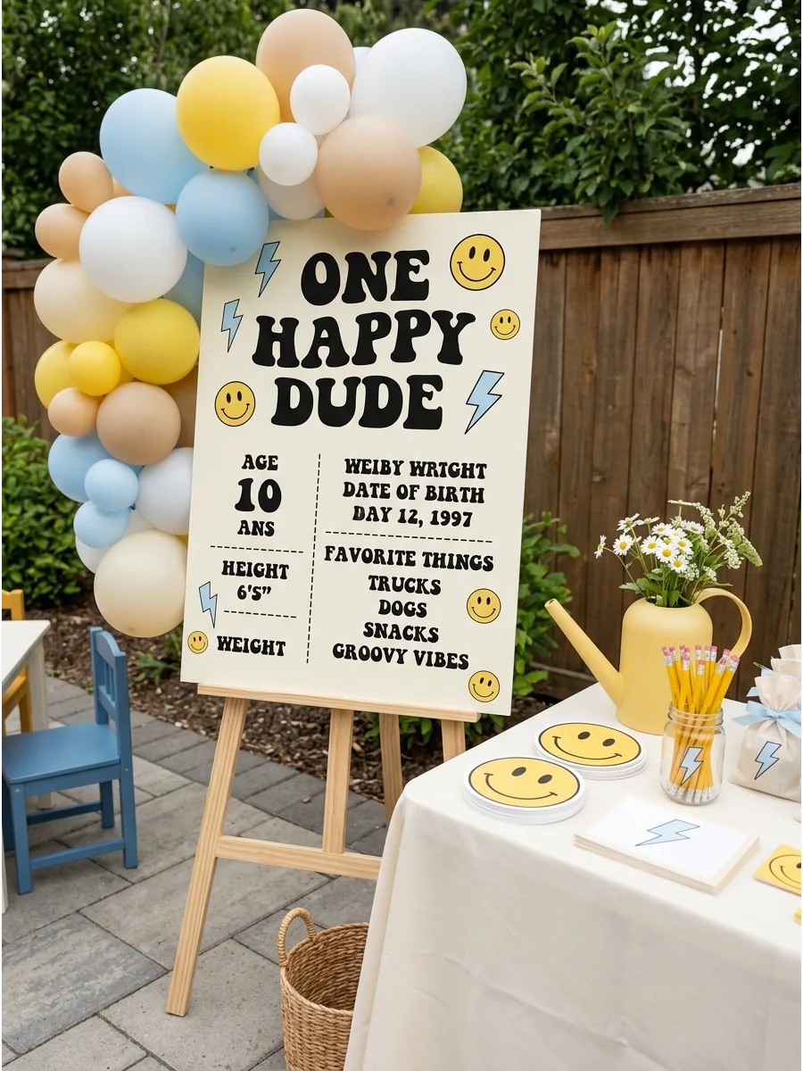 Retro 'Dude's Stats' Milestone Board one happy dude birthday
