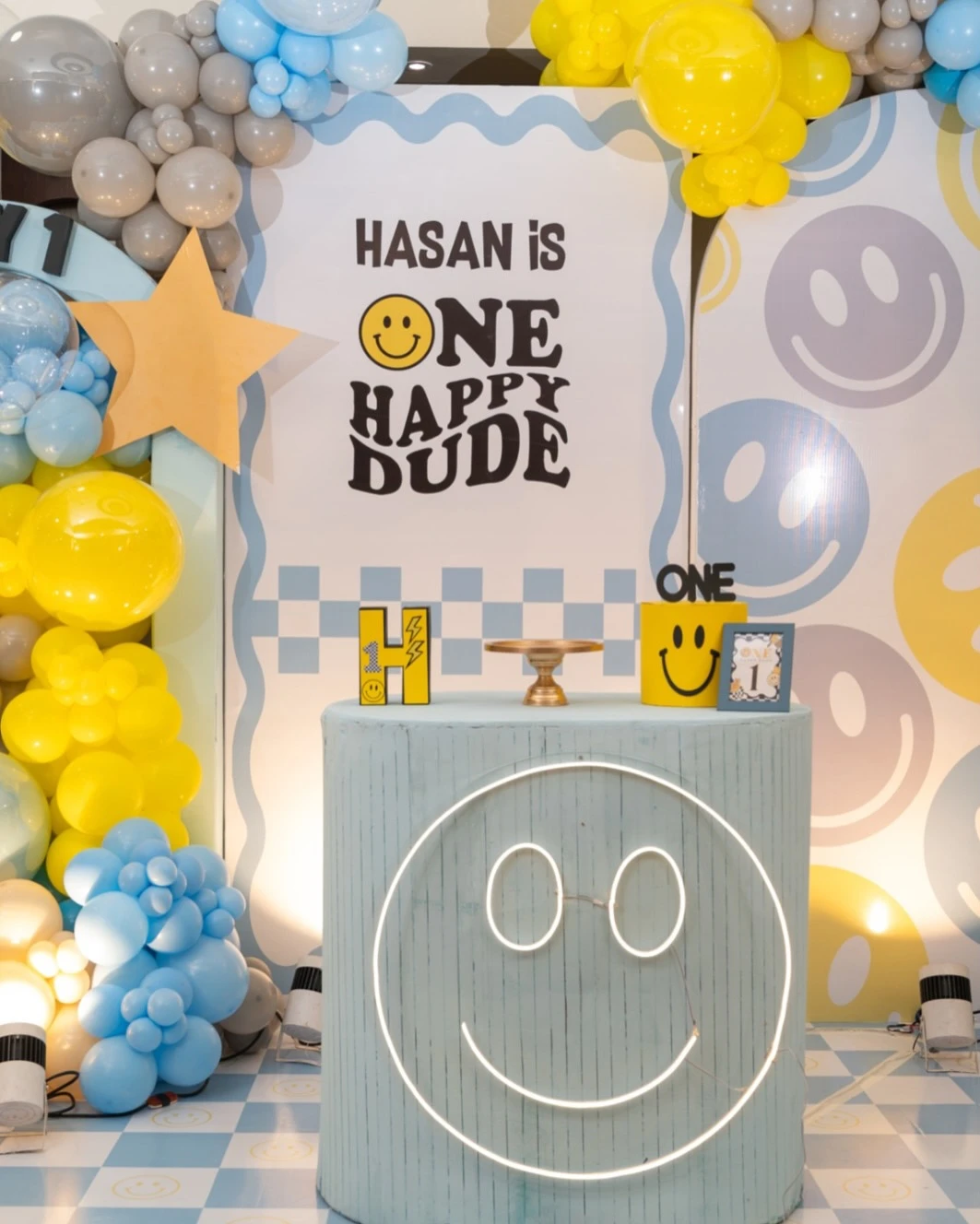Retro Layered Backdrop Station one happy dude birthday