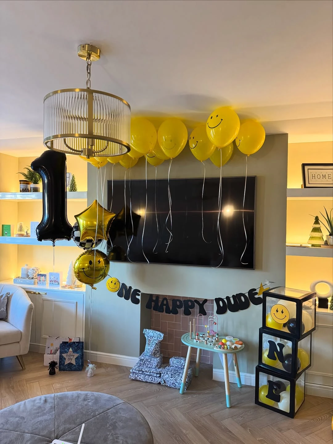 Living Room Focal Point one happy dude birthday